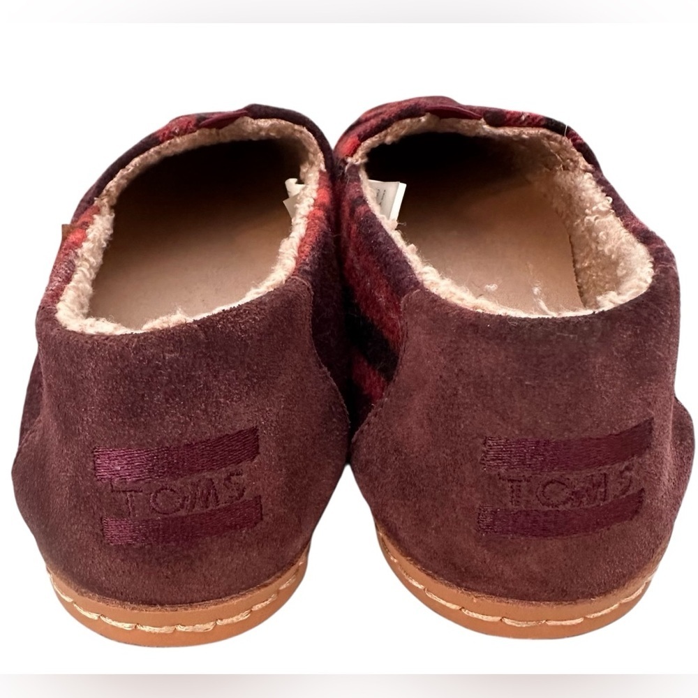 Toms cozy Alpargata Red Black Plaid Flannel Faux Shearling Slip Ons Flats Sz 8 - Picture 4 of 9